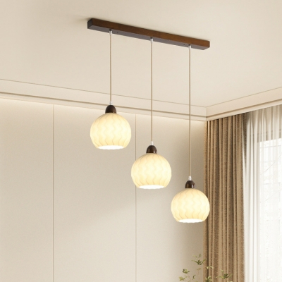 Scandinavian Wood Pendant Light with Glass Shade and Adjustable Hanging Length