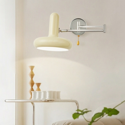 Contemporary Cream Metal Wall Lamp with Iron Shade for Bedroom
