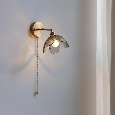 Modern Bronze Wall Lamp with Flower Shape Glass Lampshade for Living Room and Bedroom
