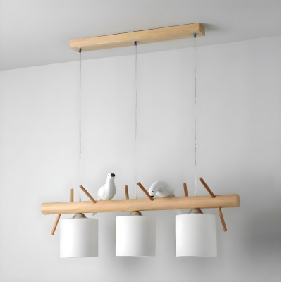 Scandinavian Wood Bird Island Light with Adjustable Hanging Length and Acrylic Lampshade