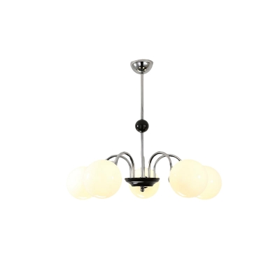 Contemporary Chandelier with Elegant White Glass Shades and Adjustable Hanging Length in Cast Iron