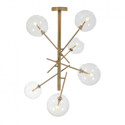 Contemporary Metal Chandelier with Clear Glass Shades in Gold for Home Use