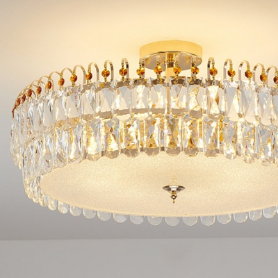 Modern Gold Metal Semi-Flushmount Ceiling Light with Crystal Shade