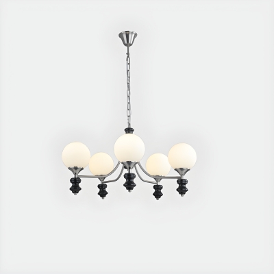 Modern Metal Chandelier with Globe Glass Lampshade for Bedroom