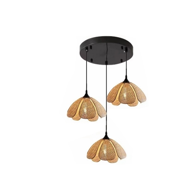 Rattan Lampshade Pendant Light with Adjustable Hanging Length