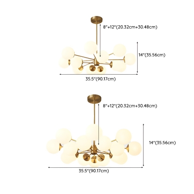 Glam Brass Chandelier with Adjustable Hanging Length and Globe Glass Lampshade for Bedroom