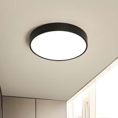 Modern Black Round Led Flush Mount Ceiling Lights with White Acrylic Shade for Bedroom & Balcony