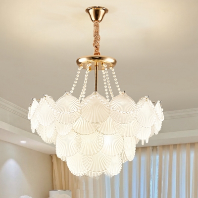 Elegant Modern Chandelier with Opalescent Glass Shades for Residential Use in Gold