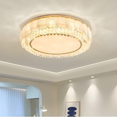 Flushmount Ceiling Light with Crystal Shade for Living Room and Bedroom