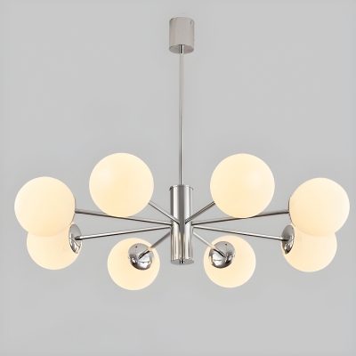 Contemporary Metal Chandelier with Glass Lampshade in Silver