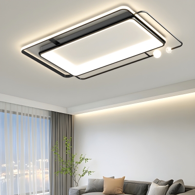 Modern Black Flush Mount Ceiling Light with Acrylic Shade for Living Room & Bedroom