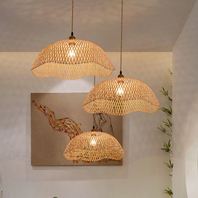Modern Rattan Pendant with Adjustable Hanging Length in Wood Color