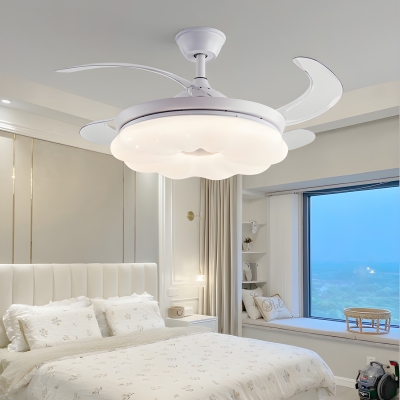 Modern White Ceiling Fan, Metal Construction, Downrods Mounting, 1 Light, Dimming, Remote Control