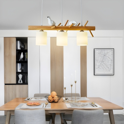 Scandinavian Wood Lampshade Island Light without Light Bulb for Living Room and Dinning Room
