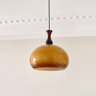Traditional Walnut Wood Pendant Light with Glass Shade for Dinning Room