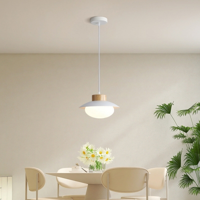 Contemporary Wood Glass Shade Pendant Light with Adjustable Hanging Length and Iron Ceiling Plate
