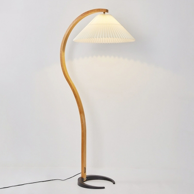 Modern Wood Floor Lamp with Fabric Lampshade for Living Room