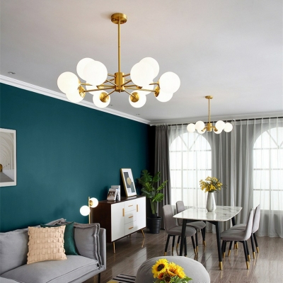Stunning Modern Chandelier with White Frosted Glass Shades in Gold