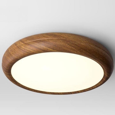 Contemporary Metal Flush Mount Ceiling Light with Acrylic Shade in Walnut Wood for Living Room
