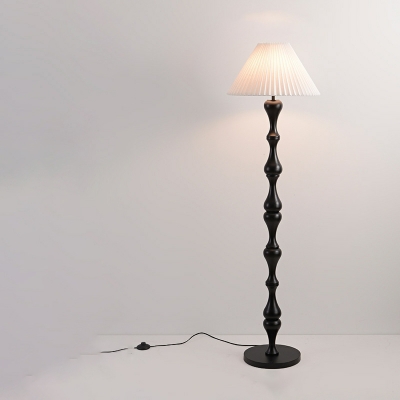 Modern Wood Floor Lamp with White Fabric Shade for Living Room