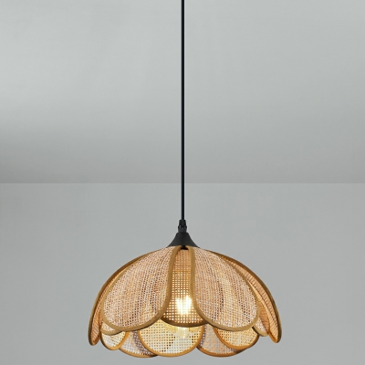 Rattan Lampshade Pendant Light with Adjustable Hanging Length
