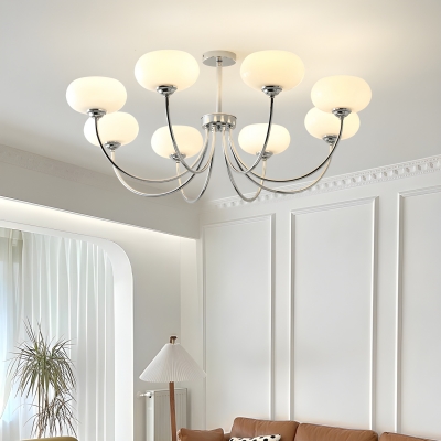 Contemporary Iron Chandelier with Cream White Glass Lampshade for Living Room