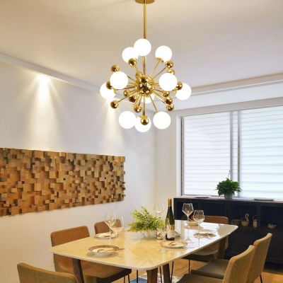Modern No Blub Included Metal Chandelier with Glass Lampshade in Gold
