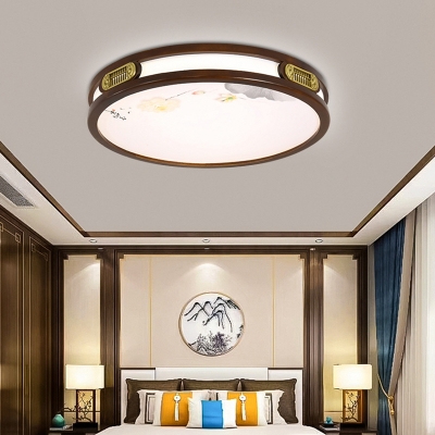 Modern Round Walnut Wood 3 Color Light Flush Mount Ceiling Light with Acrylic Shade for Home Use