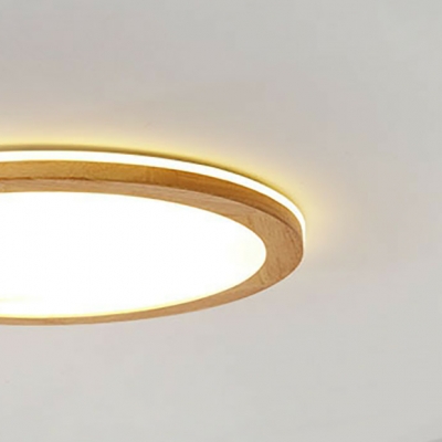 Modern Wood Single-Light LED Flush Mount Ceiling Light with White Acrylic Shade for Ambient Lighting