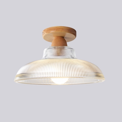 Solid Wood Hardwired Semi Flush Mount Ceiling Light with Glass Shade