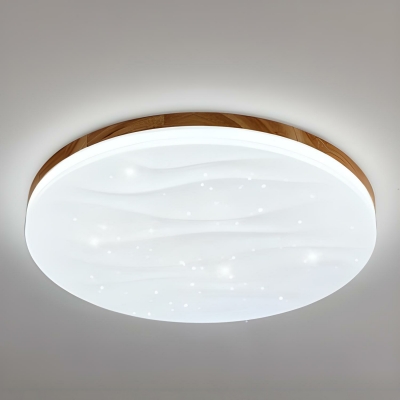 Contemporary Rubber Wood Flush Mount Ceiling Light with White Acrylic Shade for Bedroom