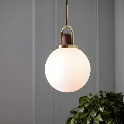 Contemporary Wood Pendant Light with Adjustable Hanging Length and Glass Lampshade for Bedroom