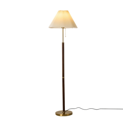 Modern Floor Lamp with Wood Shade and Glass Lampshade for Easy Cleaning