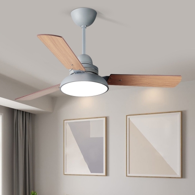 Modern Metal Ceiling Fan with 3 Solid Wood Blades Integrated LED Light