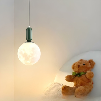 Modern Metal Pendant Light with Adjustable Hanging Length and Moon Lampshade