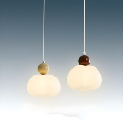 Modern Wood Pendant Light with Adjustable Hanging Length and Pumpkin Shape for Bedroom
