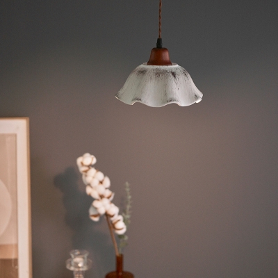 Solid Wood Pendant Light with Adjustable Hanging Length and Ceramic Shade for Home Use