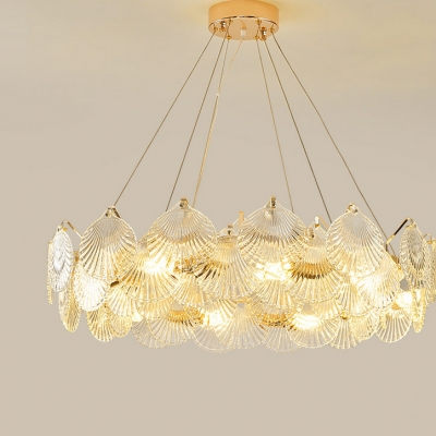 Modern Metal Chandelier with Glass Lampshade in Gold for Living Room
