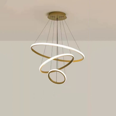 Modern Metal LED Chandelier with Ambient Acrylic Shade and Adjustable Hanging Length
