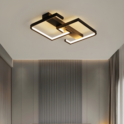 Bedroom Modern Metal Semi-Flush Ceiling Light with Acrylic Material Shade in Black