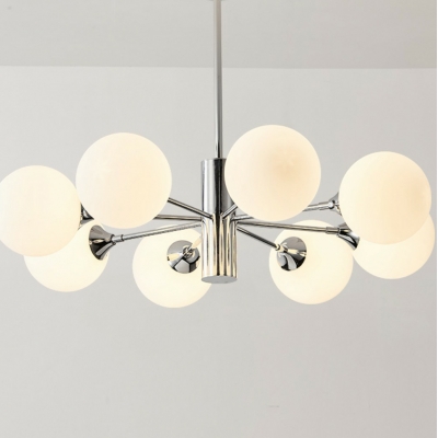 Contemporary Silver Sputnik Adjustable Hanging Length Chandelier with Milk White Glass Shades