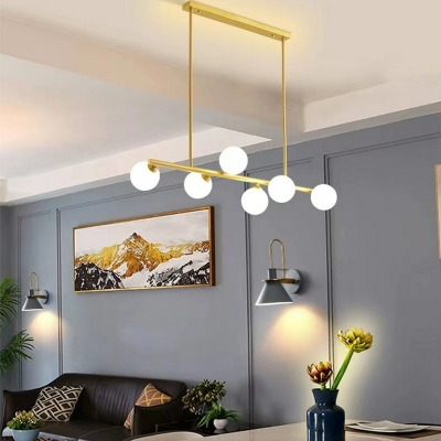 Glam Iron Island Light with Glass Lampshade and Boom for Dinning Room