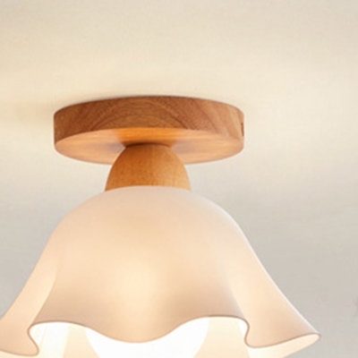 Modern Solid Wood Flower Shape Semi-Flushmount Ceiling Light with Acrylic Shade