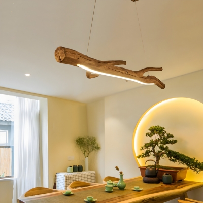 Modern Style Metal Adjustable Dining Room Island Light in Imitation Wood Design