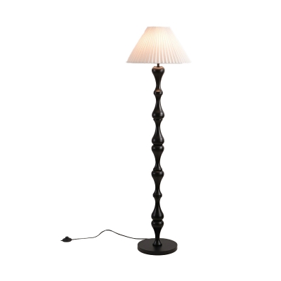 Modern Wood Floor Lamp with White Fabric Shade for Living Room
