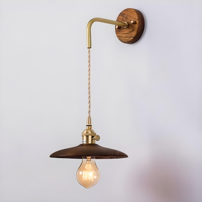 Scandinavian Bronze Wall Lamp with Wood Lampshade for Living Room and Bedroom