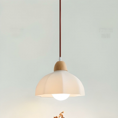 Simple Wood Pendant Light with Adjustable Hanging Length and Glass Shade for Bedroom