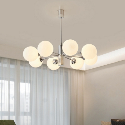 Contemporary Silver Sputnik Adjustable Hanging Length Chandelier with Milk White Glass Shades