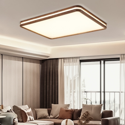 LED Solid Wood Shade Ambient Flush Mount Ceiling Light with Walnut Shade