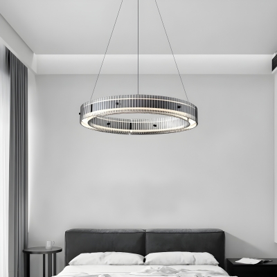 Modern Aluminum Chandelier with Glass Shade and Adjustable Hanging Length in Black